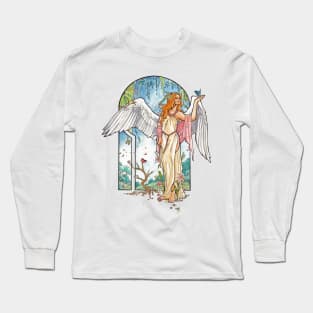 Angel of Spring Mucha Inspired Art Nouveau Angels of the Seasons Series Long Sleeve T-Shirt